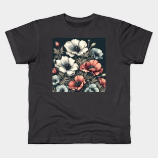 anemone and poppy flower pattern 3 Kids T-Shirt